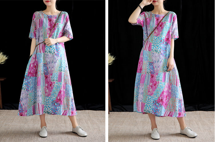 Floral Long Sleeve Summer Spring Cotton Linen Women Dresses DZA20691 ...