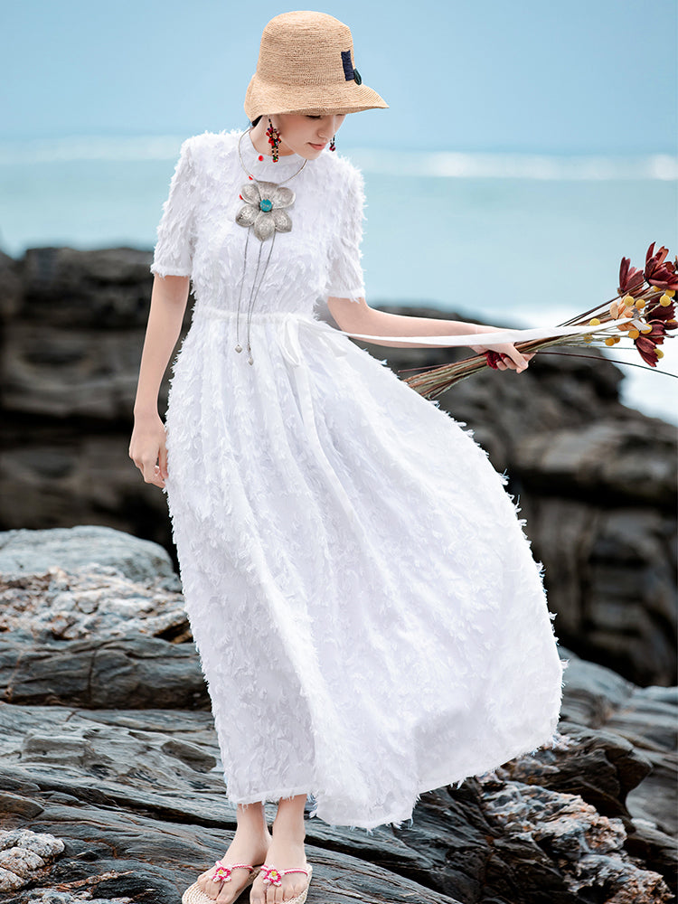 white maxi dress linen