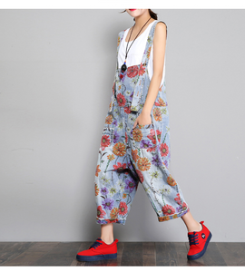 womens floral denim overalls