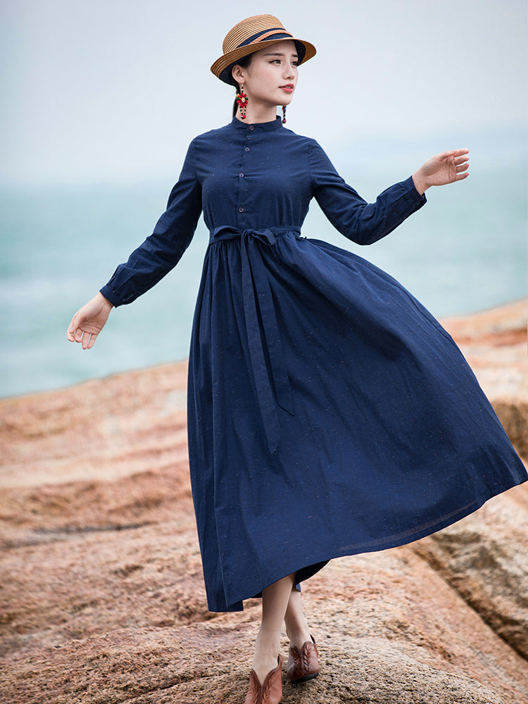 navy blue linen dress