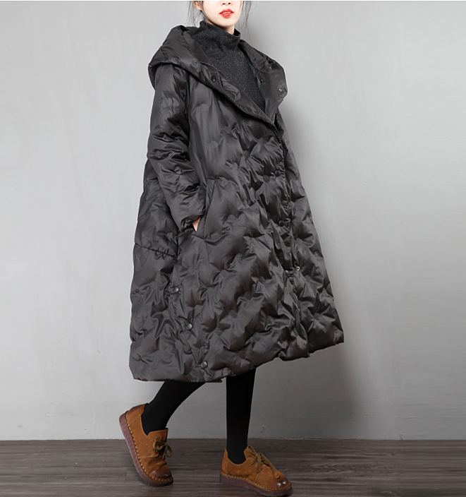 A-Line Long Puffer Coat Side Pocket Down Jacket Women Down Coats 23110 ...