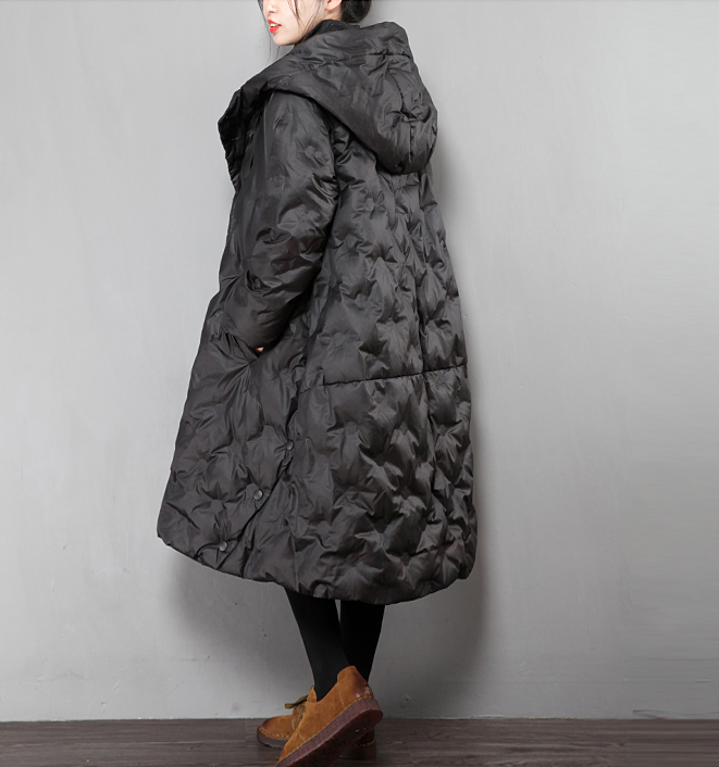 A-Line Long Puffer Coat Side Pocket Down Jacket Women Down Coats 23110 ...