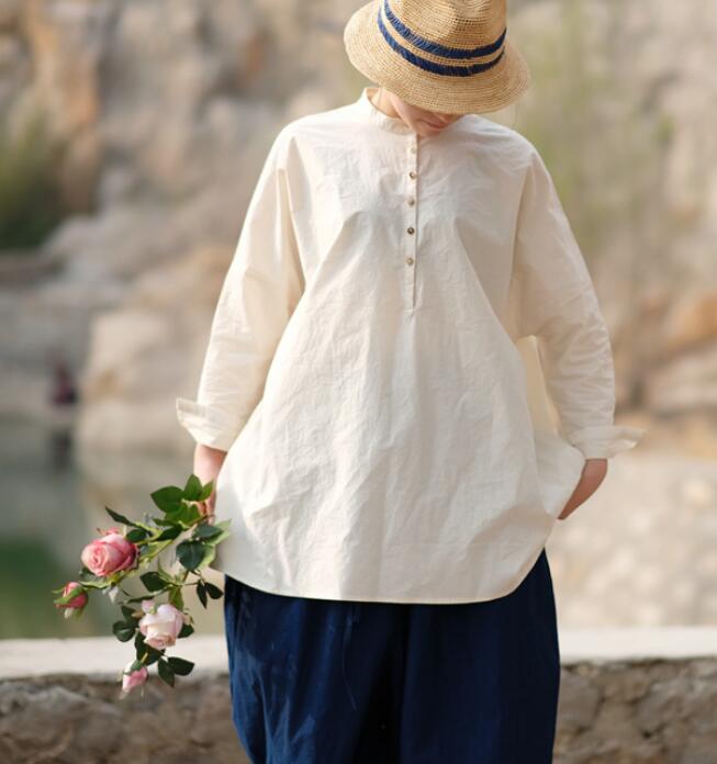 White Casual Linen Cotton Spring Summer Shirts Women Tops SXM97299 ...