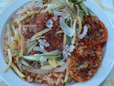 Grilled Sheepshead on a bed of veggies