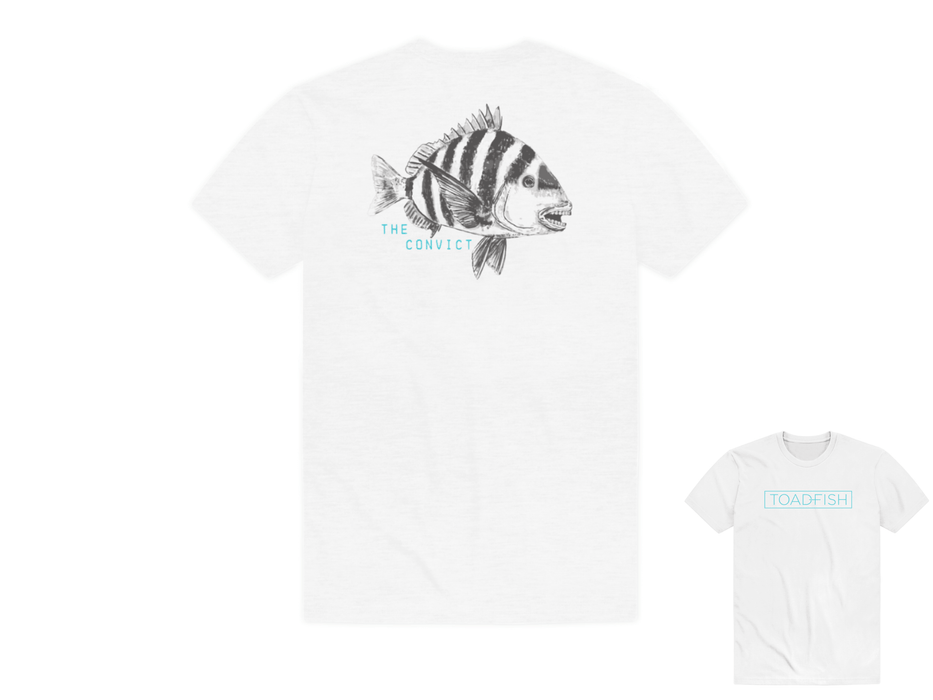 White "The Convict" Sheepshead Shirt - Toadfish