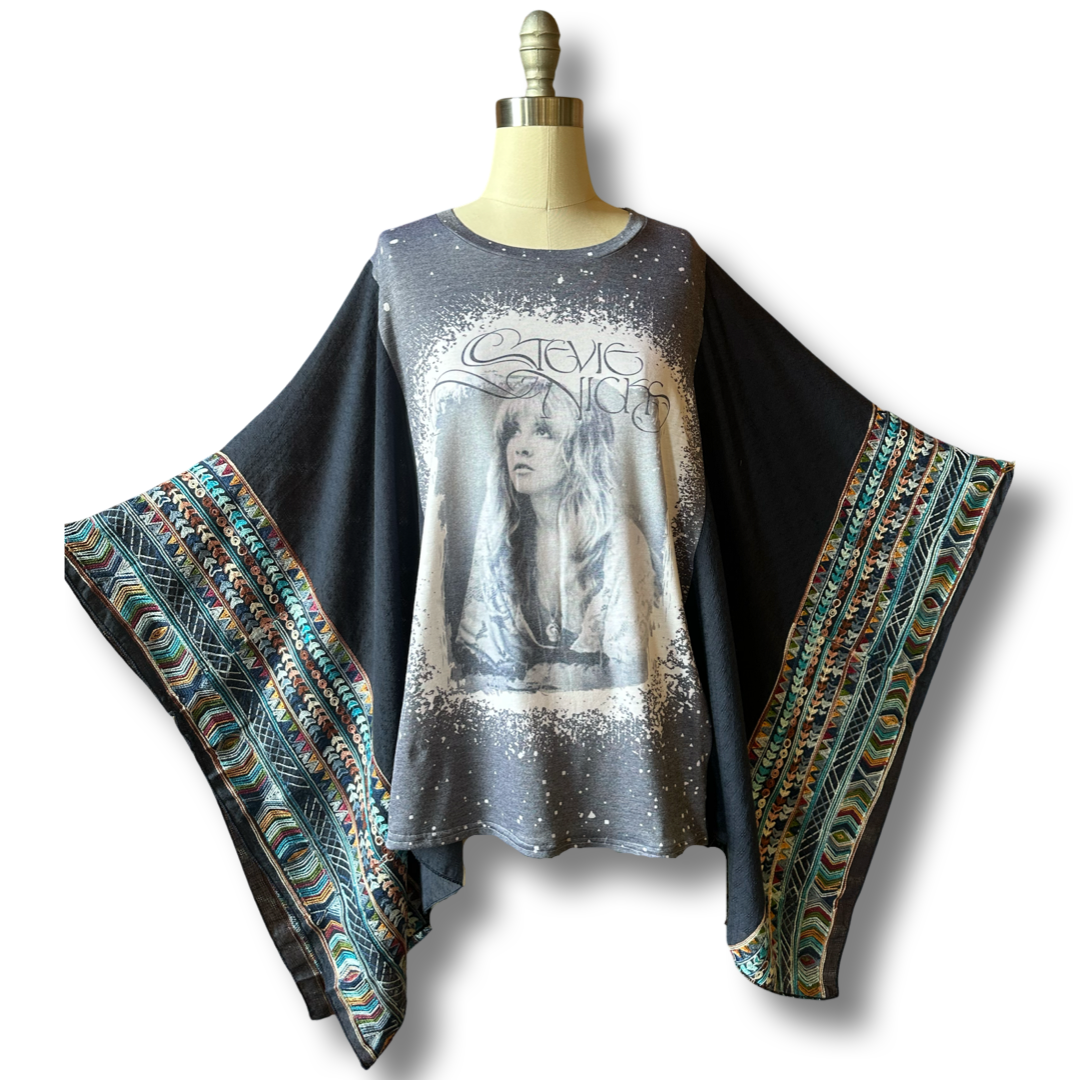 Stevie Nicks Inspired Navy Blue Embroidered Poncho