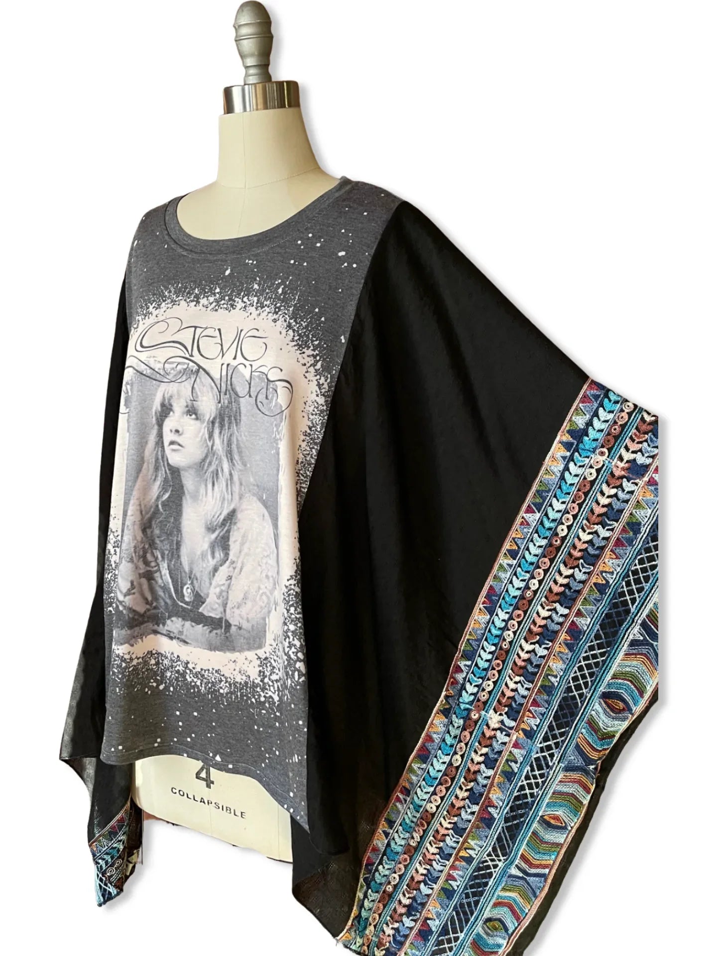 Stevie Nicks Inspired Black Embroidered Poncho