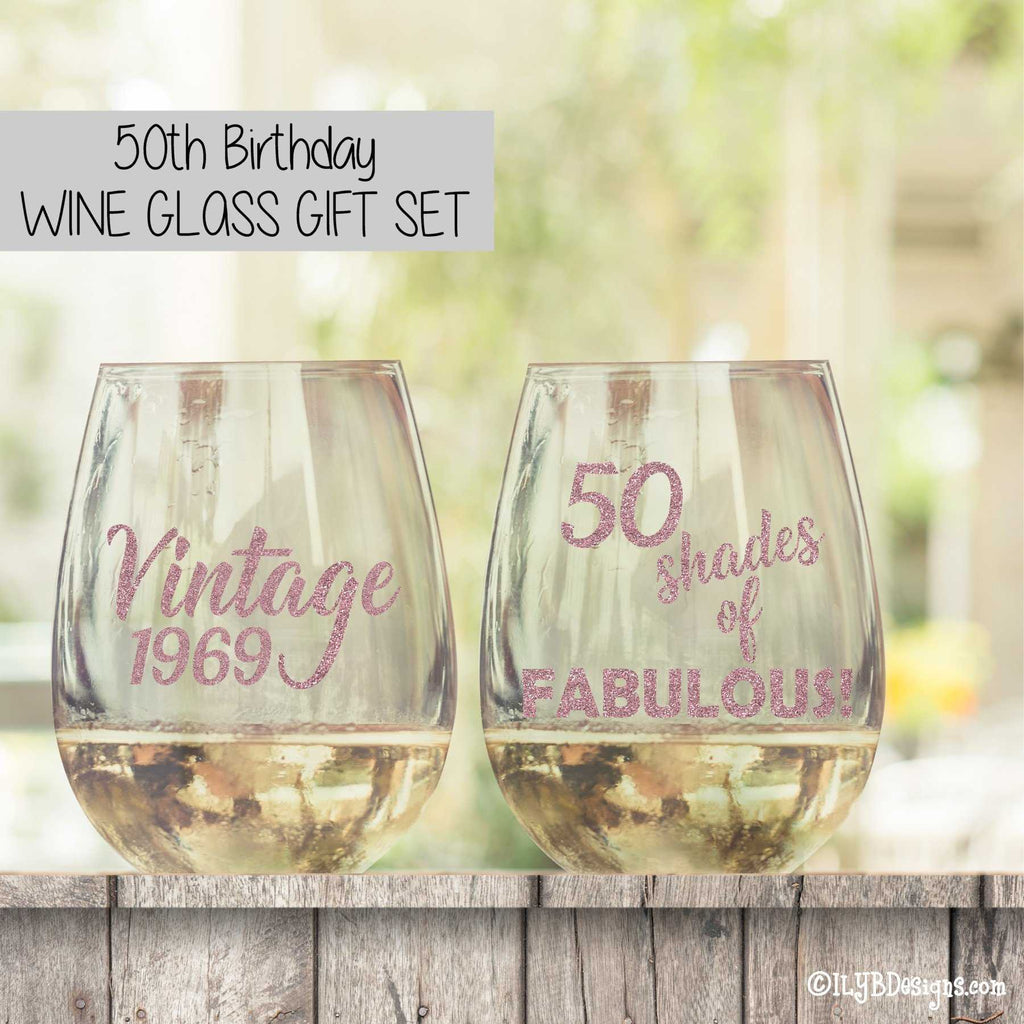 Download 50th Birthday Wine Glass Set Vintage 50 Shades Of Fabulous Ily Ilyb Designs