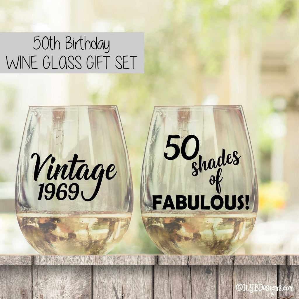 Download 50th Birthday Wine Glass Set Vintage 50 Shades Of Fabulous Ily Ilyb Designs
