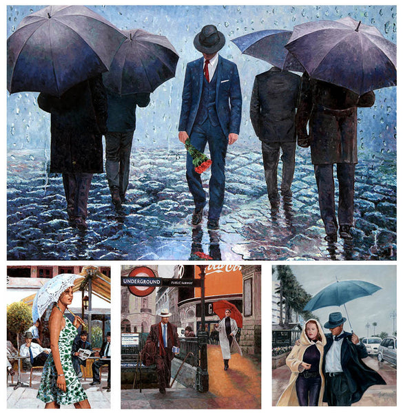 umbrella paintings, original artwork in oil by Theo Michael