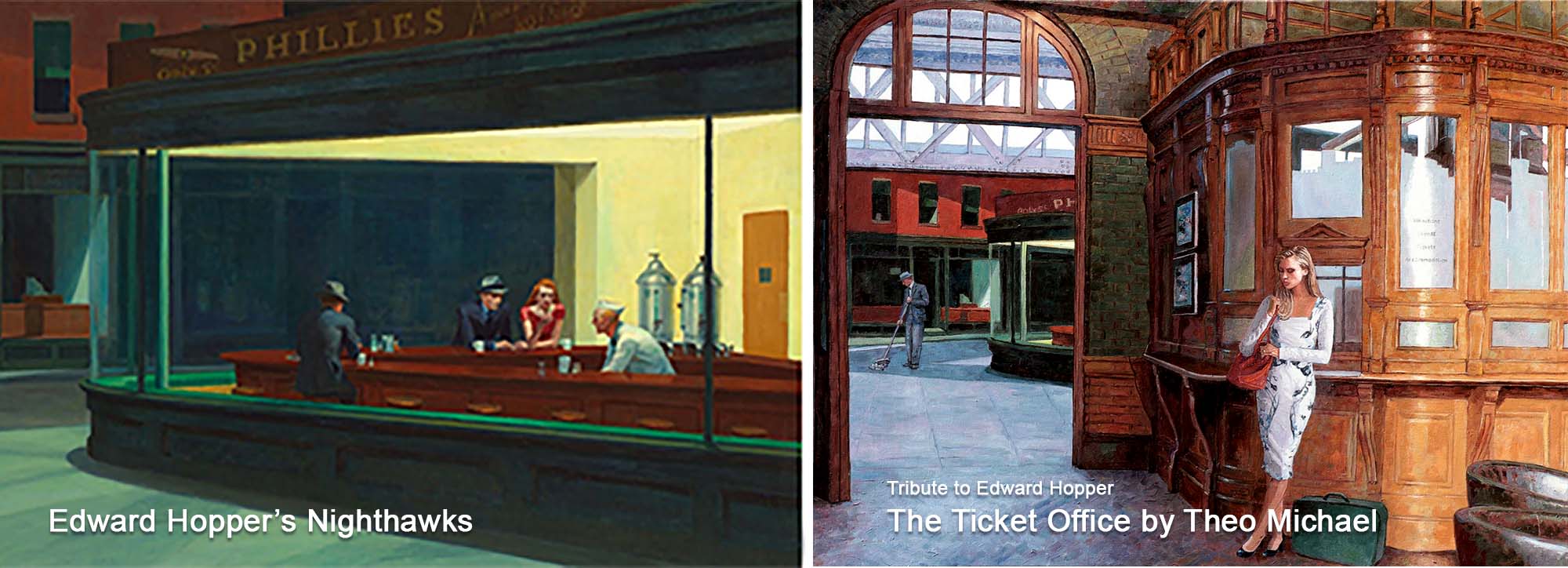 Homage to Edward Hopper, The Ticket Office oil painting by Theo Michael