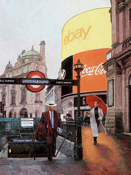 London oil painting of Piccadilly Circus by Theo Michael