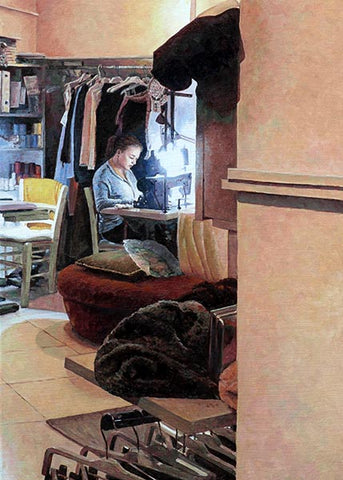 Edward Hopper inspired painting, The Seamstress by Theo Michael