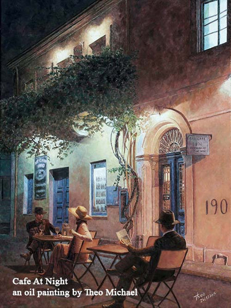 oil painting Cafe At Night an original artwork by Theo Michael