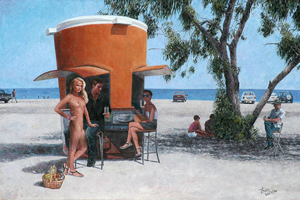 oil painting The Picnic Basket by Theo Michael, featuring Dhekelia road beach front