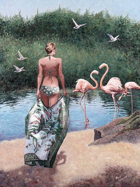 oil painting Lady Of The Lake by Theo Michael, featuring Oroklini lake in Larnaca