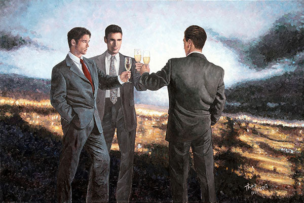 oil painting Cheers by Theo Michael, featuring Oroklini Hill Park in Larnaca
