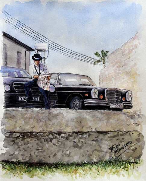 watercolour painting, The Old Mercedes by Theo Michael