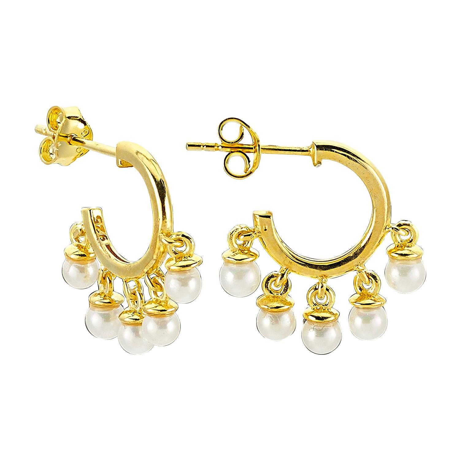 Five Pearl Mini-Hoop Stud Earrings 