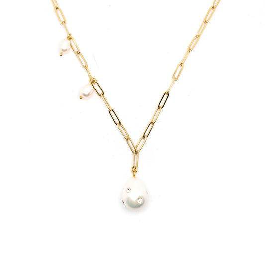 Pearl and Curb Chain Initial Necklace