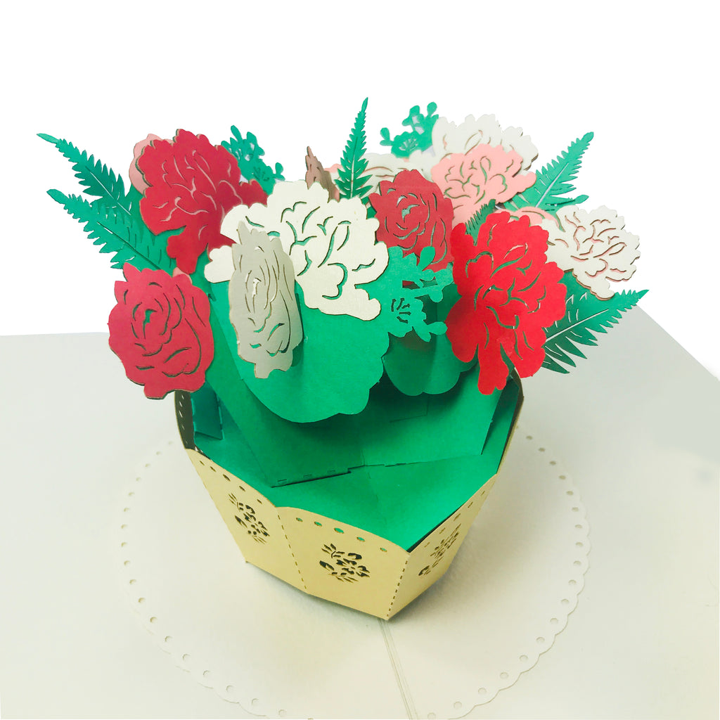 Rose Flower Vase Wow 3d 2 Layers Message Pop Up Card