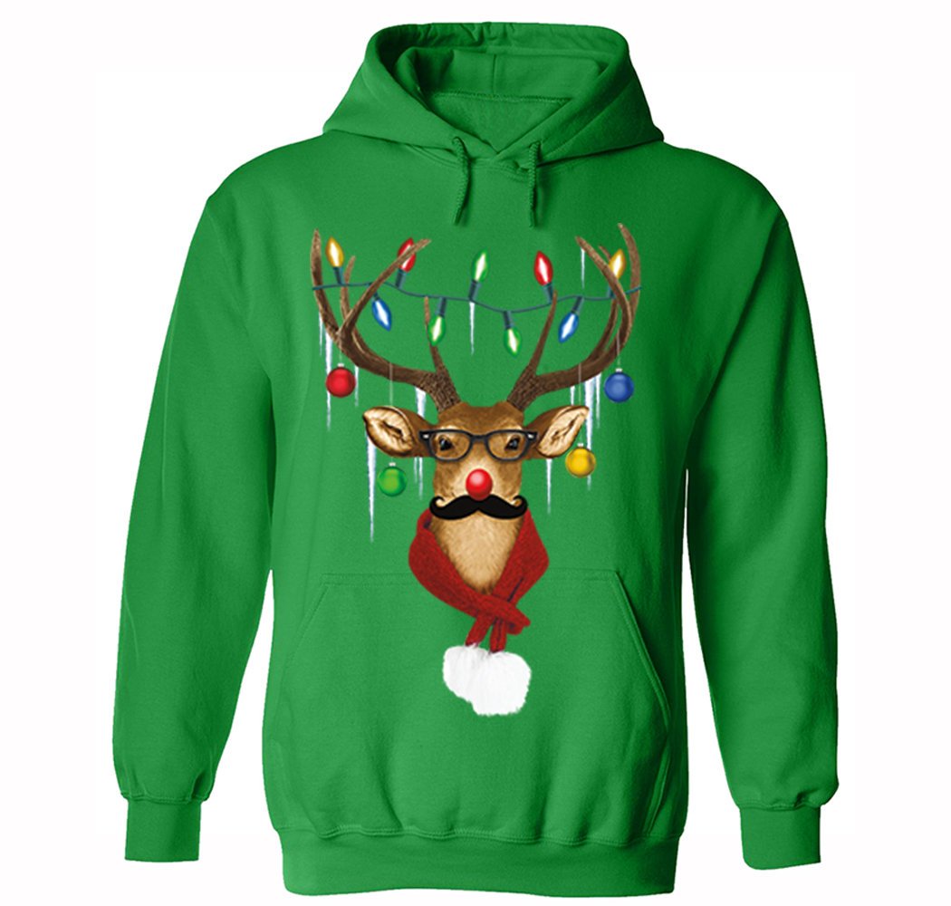 ugly christmas sweater men's reindeer hooded