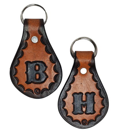 Buckle and Hide Leather Personalized Initial Keychain Black / 3 Pack