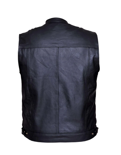 Black Leather Club Style Vest – Buckle and Hide Leather LLC