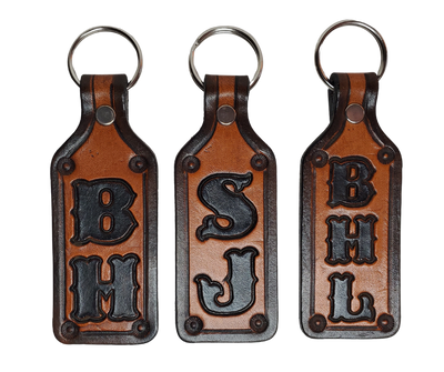 Buckle and Hide Leather Personalized Initial Keychain Black / 3 Pack