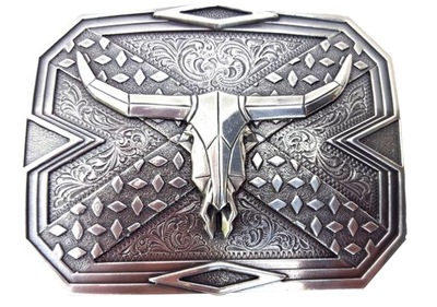 Nocona Western Belt Buckle Mens Rectangle Longhorn Rope 37524