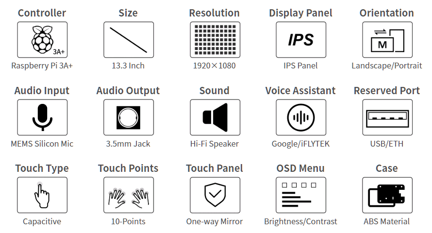 13.3inch Magic Mirror, Voice Assistant, Touch Control