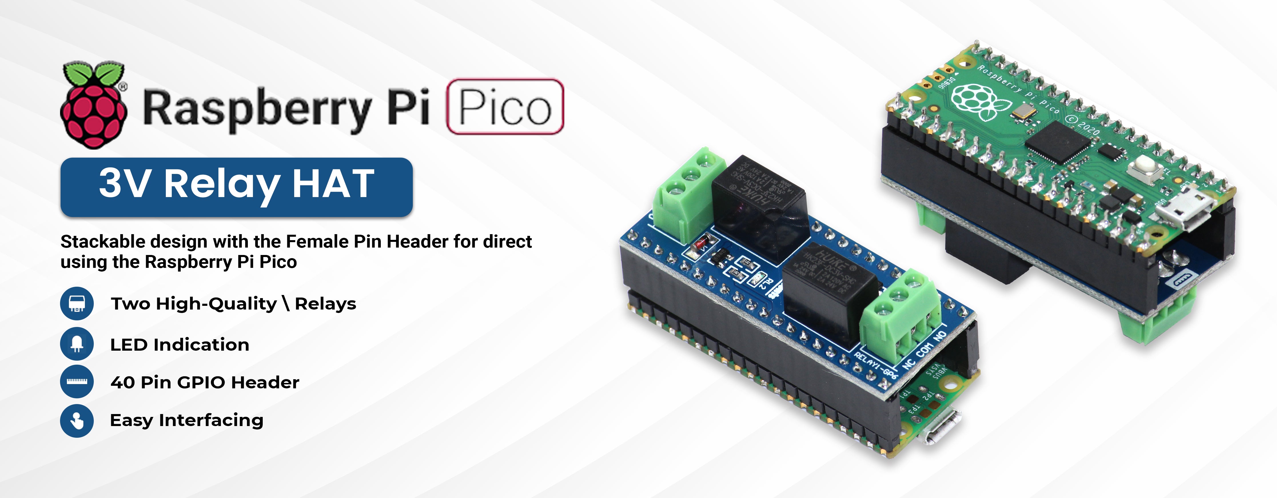 3V Relay HAT for Raspberry Pi pico