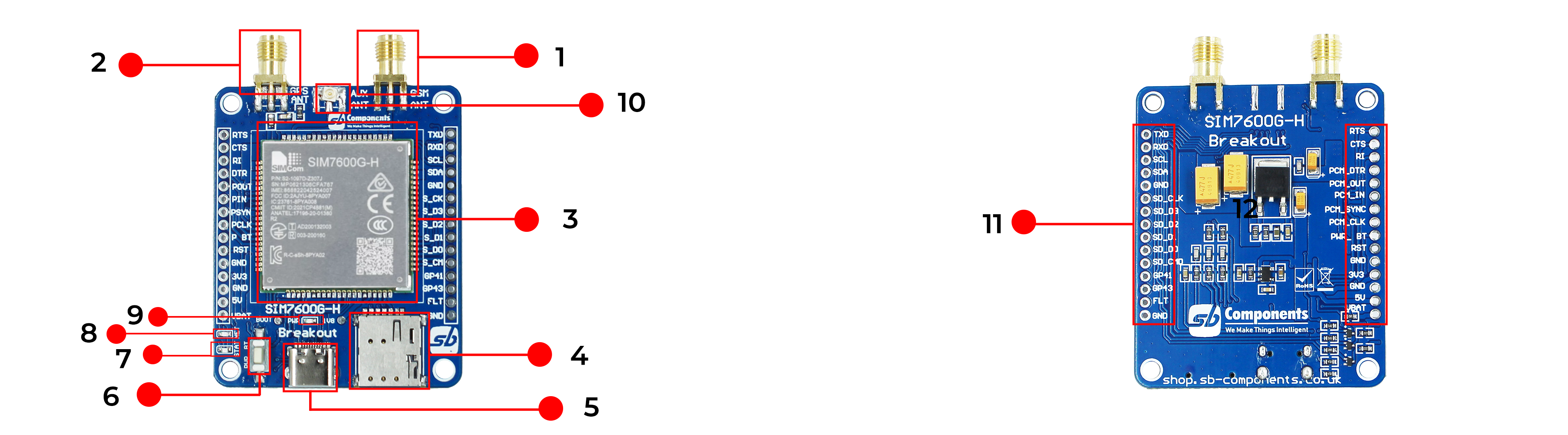 SIMCOM 4G module Breakout Pinouts