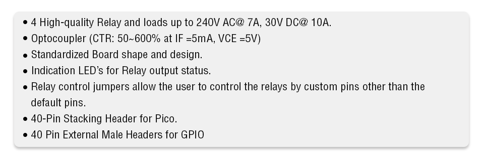 Raspberry Pi Pico Relay Board Features