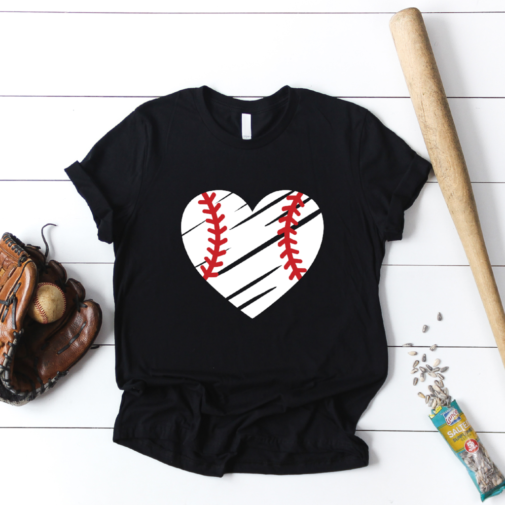 baseball heart t shirt