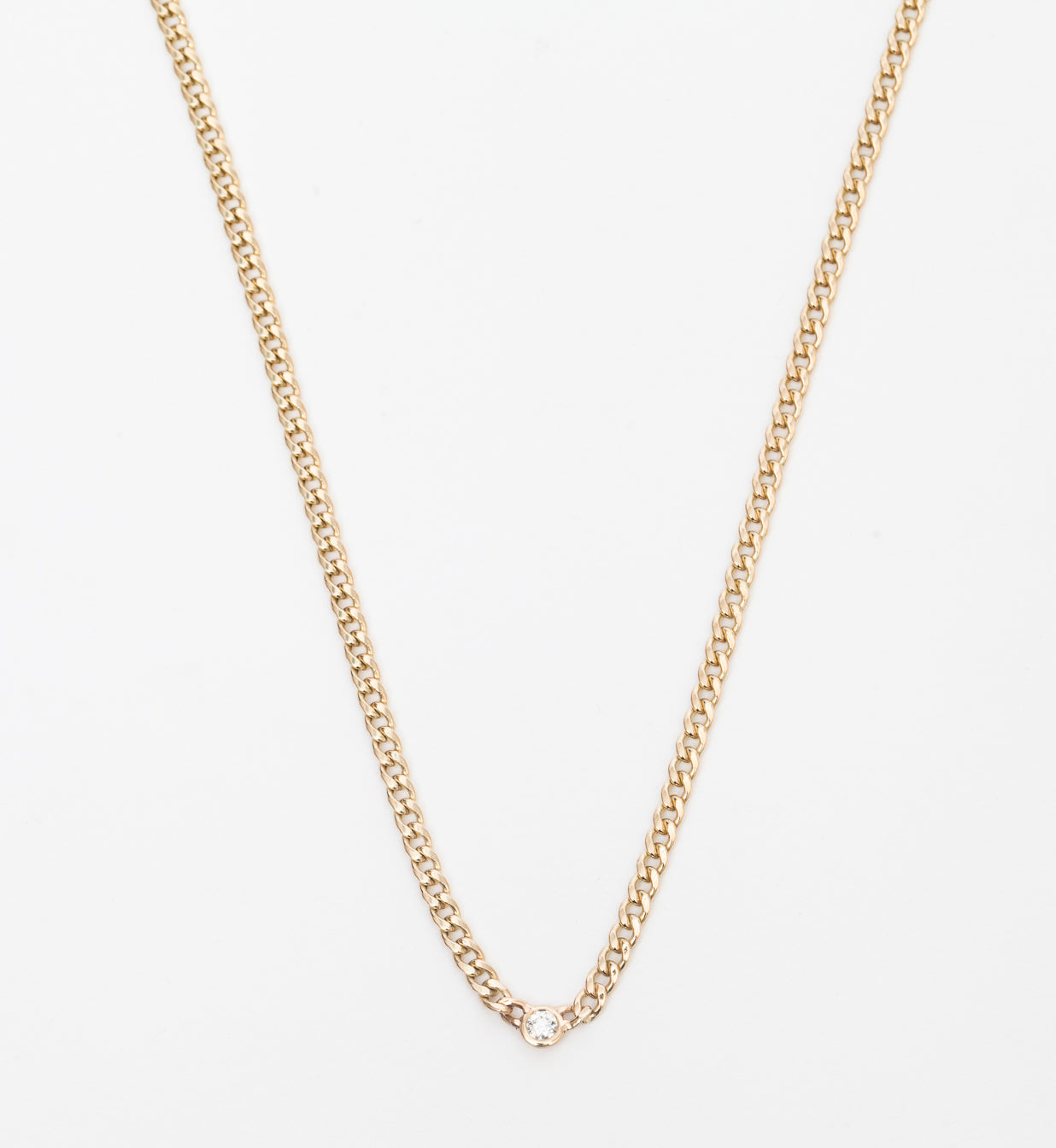 Small Curb Necklace with Single Floating Diamond