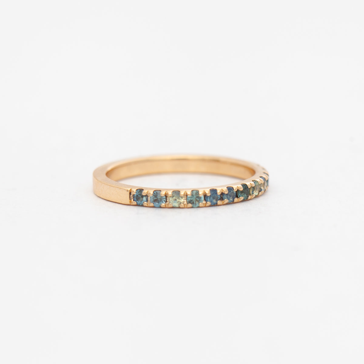 Blue Green Sapphire Wide Half-Eternity Band