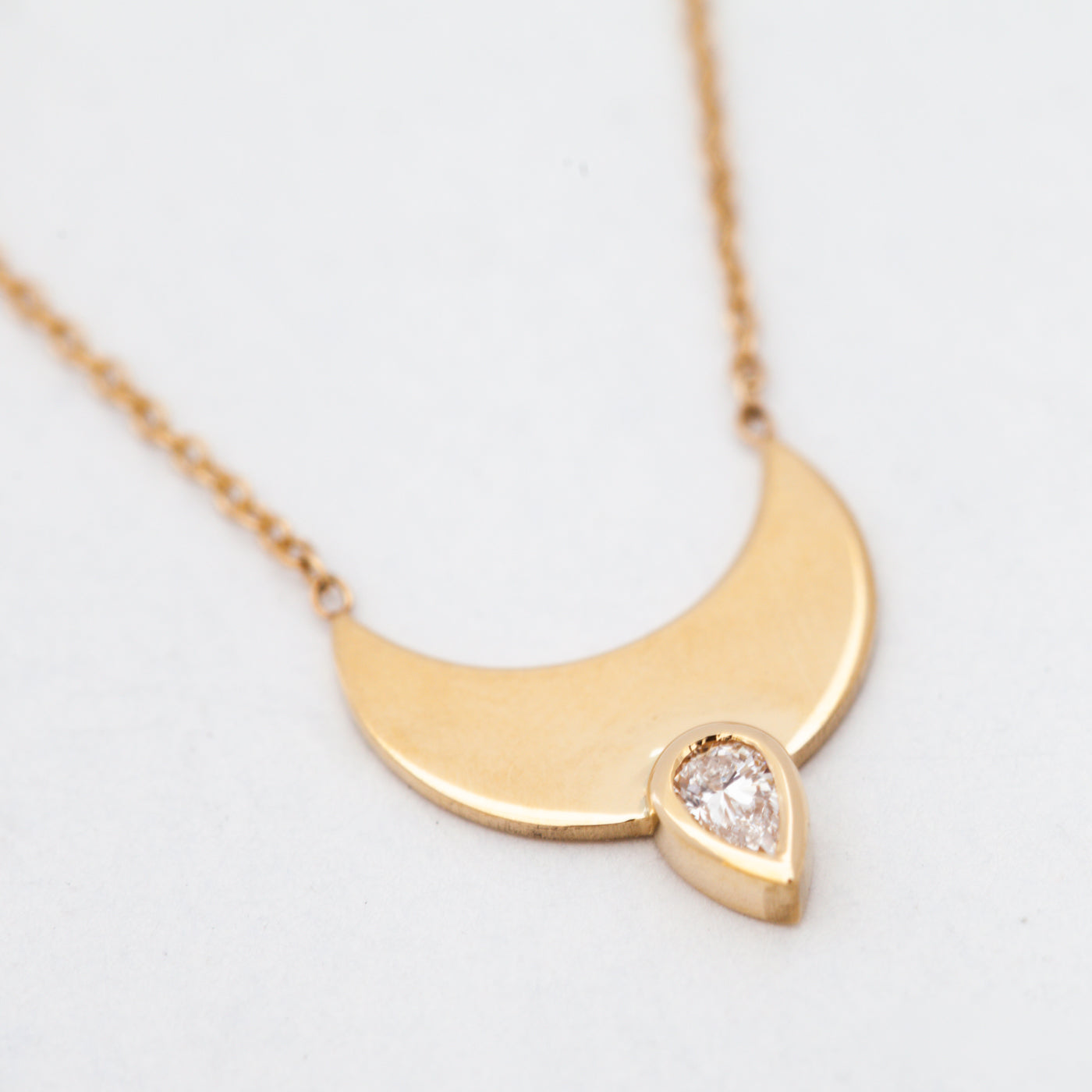 Horizon Crescent Necklace with Pear Diamond