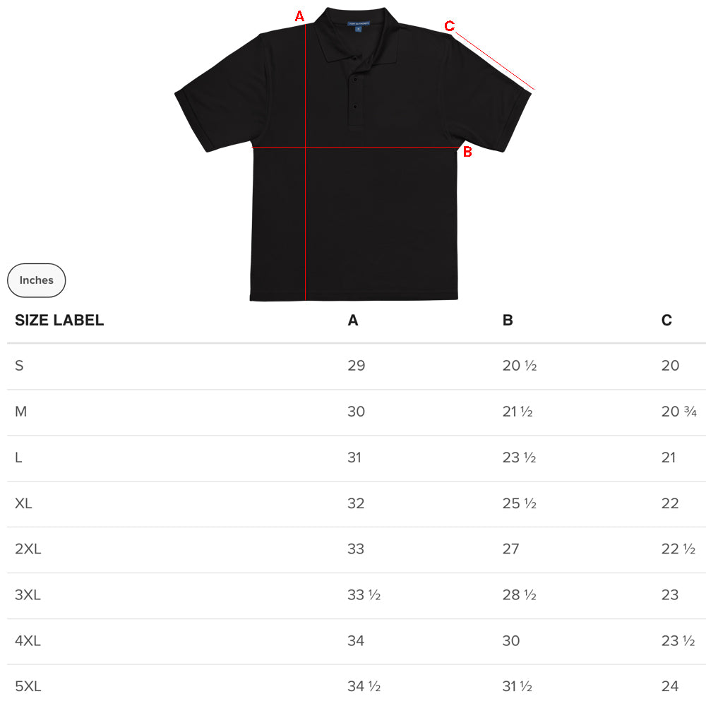 Embroidered Polo Shirt Size Guide