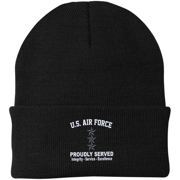 US Air Force O-9 Lieutenant General Lt Ge O9 General Officer Core Values Embroidered Port Authority Knit Cap-Hat-USAF-Ranks-Veterans Nation