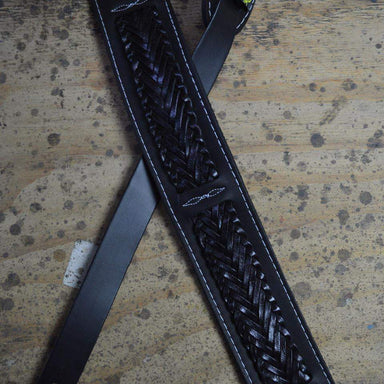 Stitched Black Leather with HD Buckle Guitar Strap - Colonial Leather