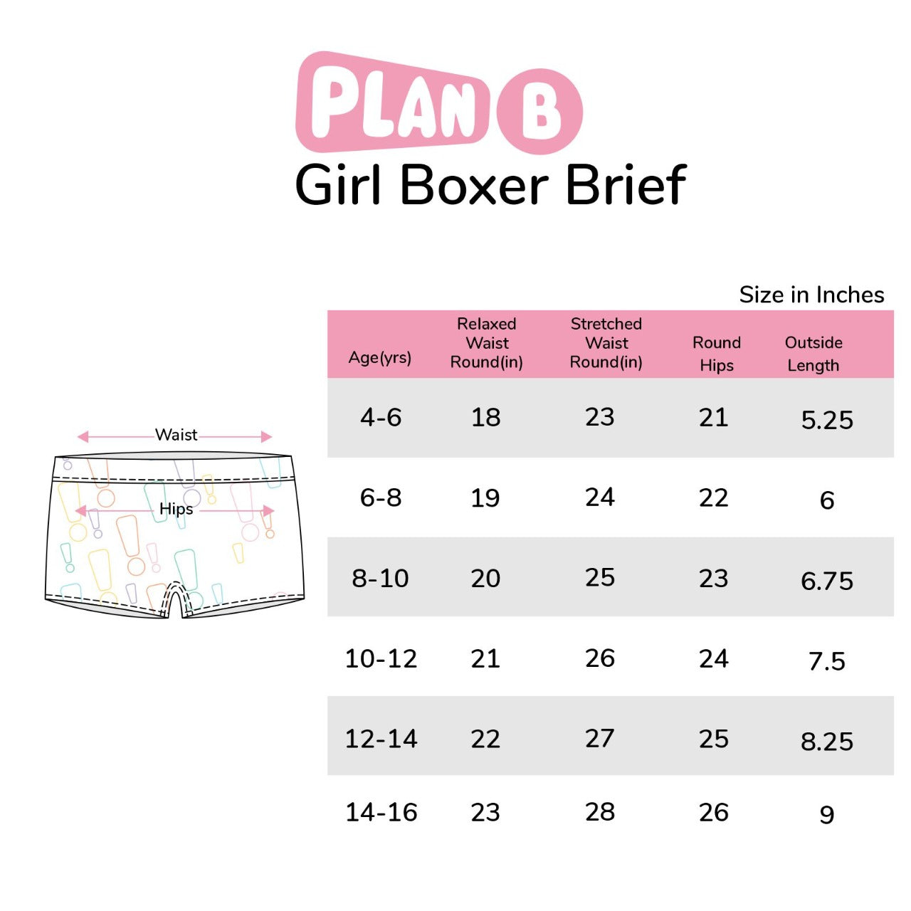 Size Chart - Girl Boxer Briefs – Plan B