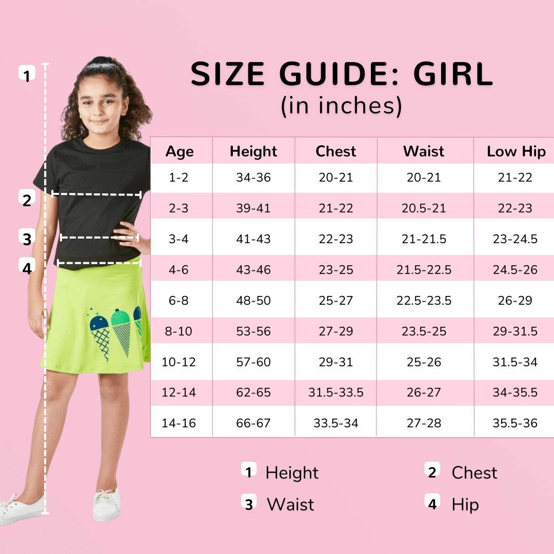 Plan B size chart for kids clothes