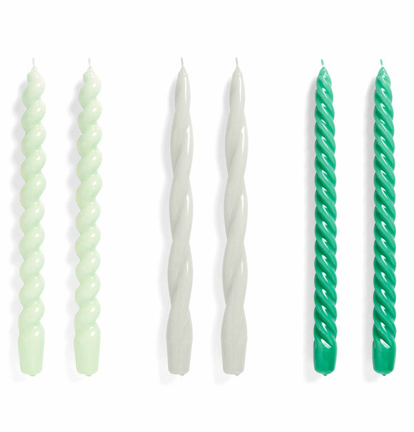 HAY Candle – Set of 6 – Long Mix – Mint, Light Grey, Green