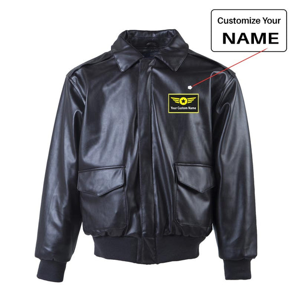 Custom Name (Special Badge) Designed Leather Bomber Jackets (NO Fur)