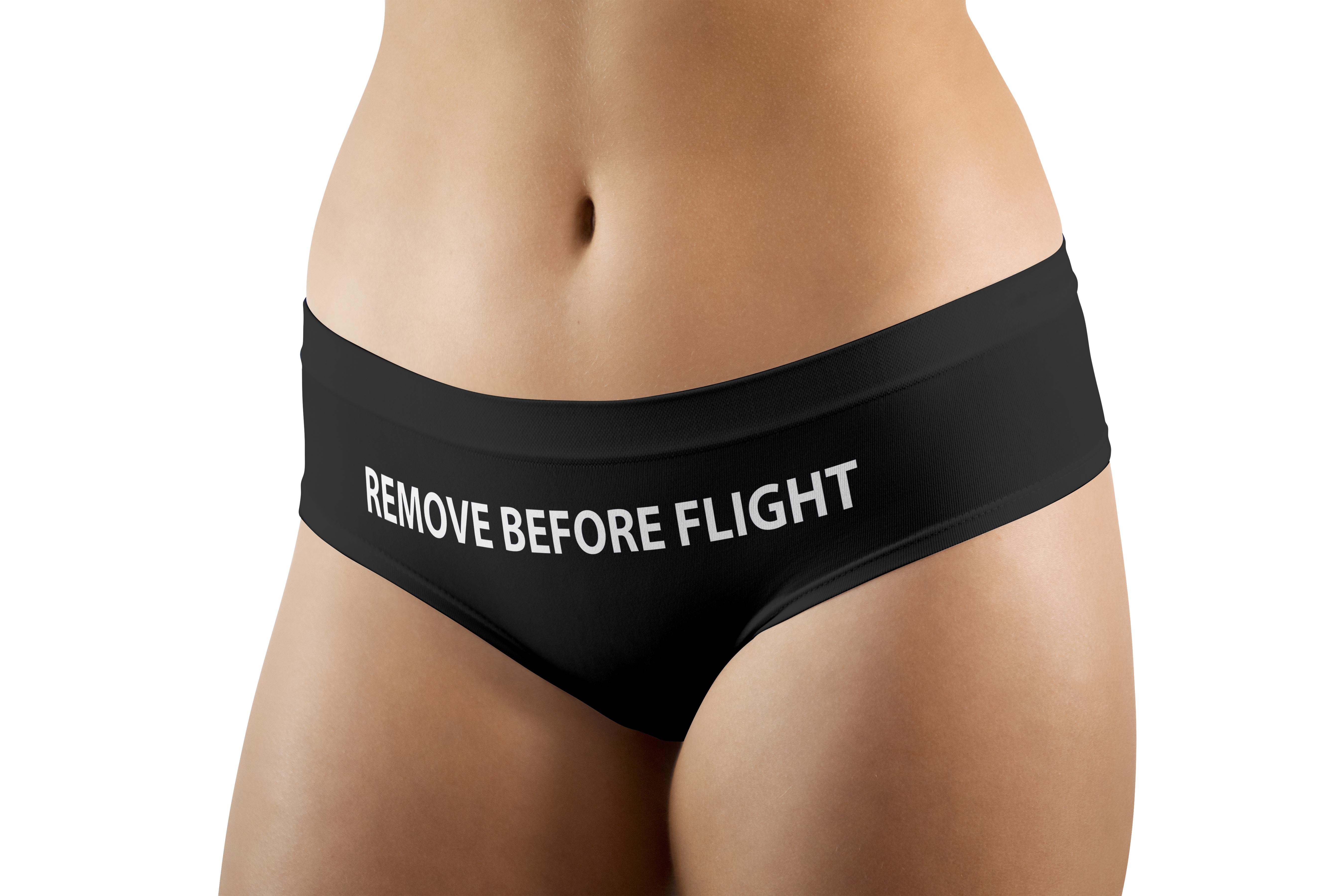 REMOVE BEFORE FLIGHT (Black) Designed Women Panties & Shorts