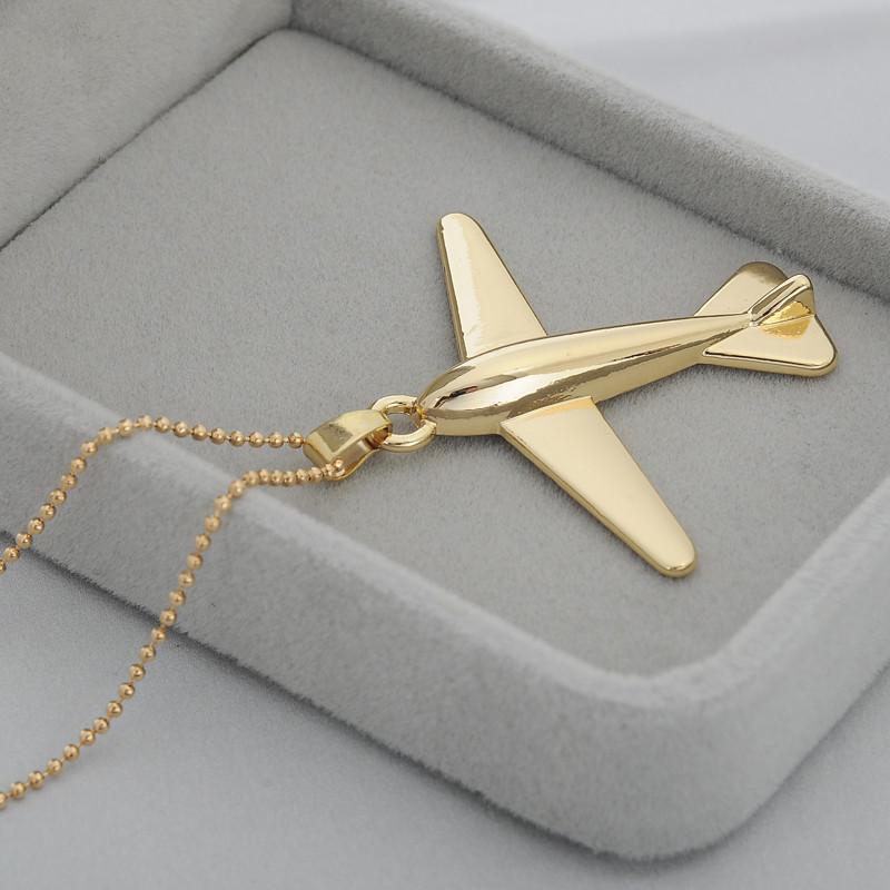 Gold Jet Airplane Pendant Necklace