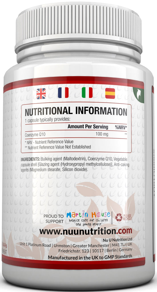 Coq10 100mg 120 Co Enzyme Q10 Vegetarian Capsules Nu U Nutrition 3223