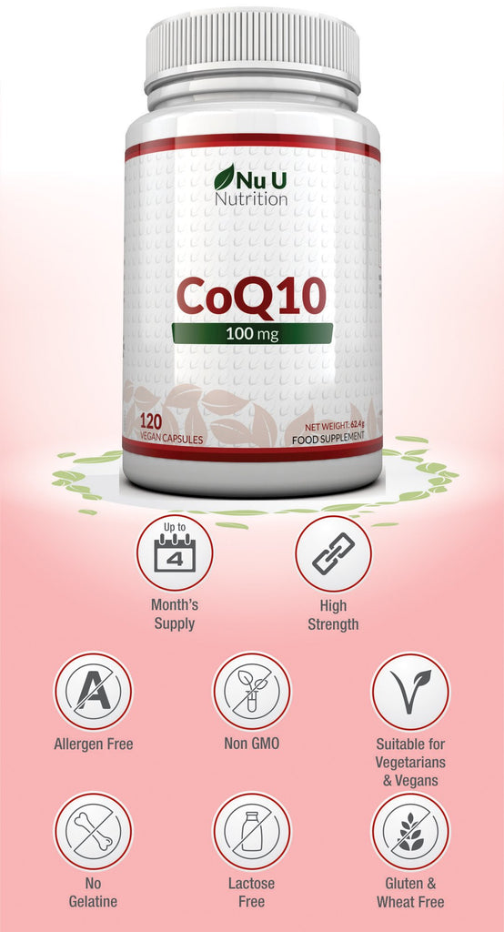 Coq10 100mg 120 Co Enzyme Q10 Vegetarian Capsules Nu U Nutrition 0864