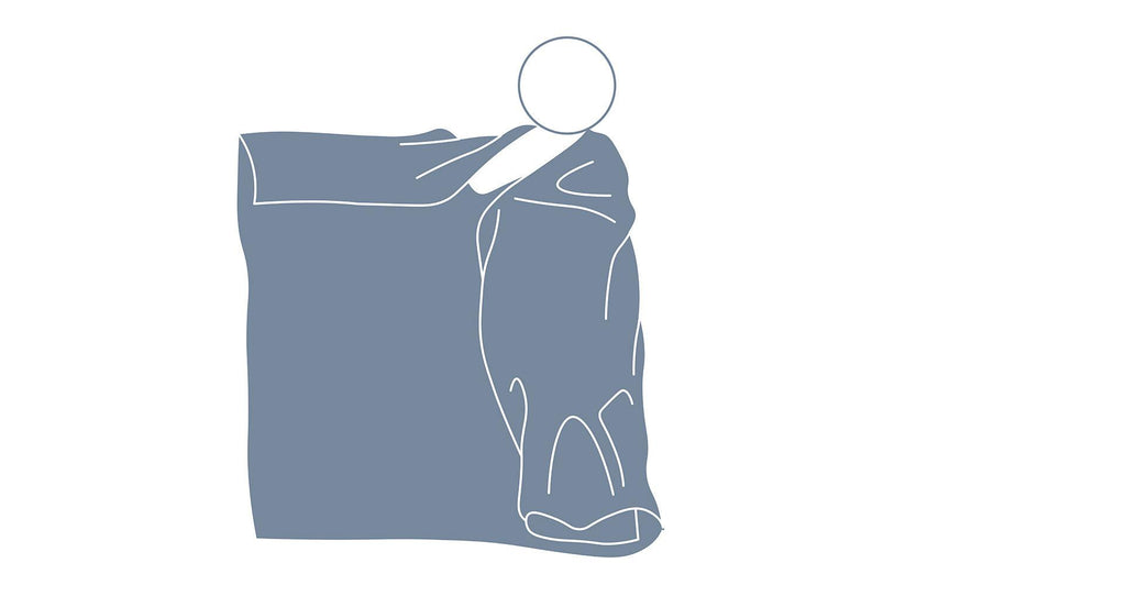 How to swaddle baby with arms up step 3 visual graphic showing the edge of blanket across baby's body and tucked under baby’s back and other hand placed under the fold.
